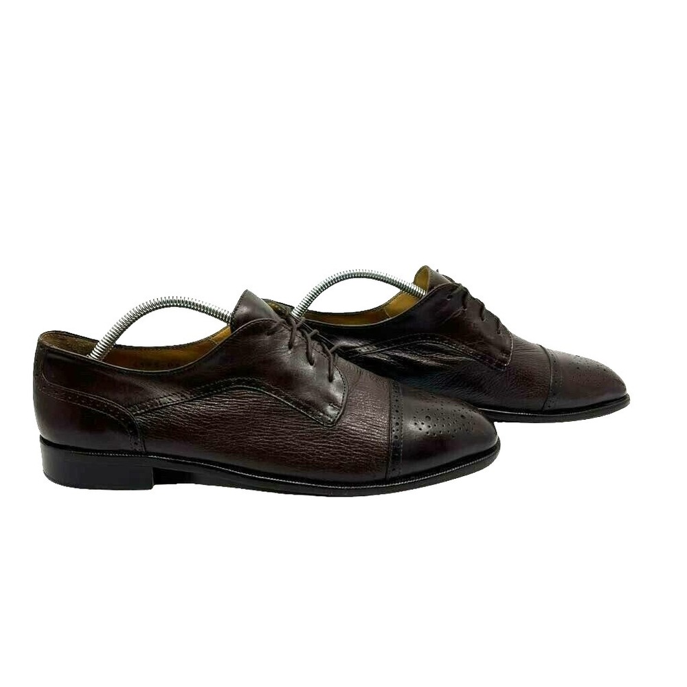 Vito Rufolo Mens Dark Brown Leather Cap Toe Oxford Dress Shoes Italy 4393-03 10M
